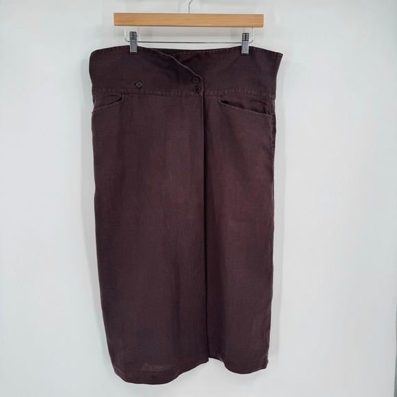 Calvin Klein Dresses & Skirts - Calvin Klein Vtg Dark Brown Linen Wrap Front Midi Skirt Women's Sz 14